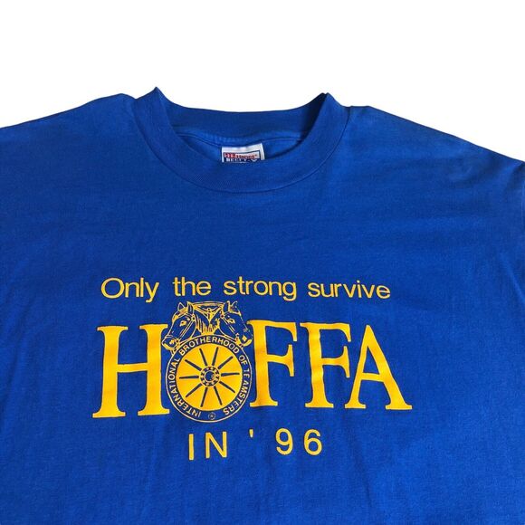 Vintage HOFFA Teamsters Shirt Mens Large Blue Single Stitch Cotton Graphic 90s - Picture 2 of 11
